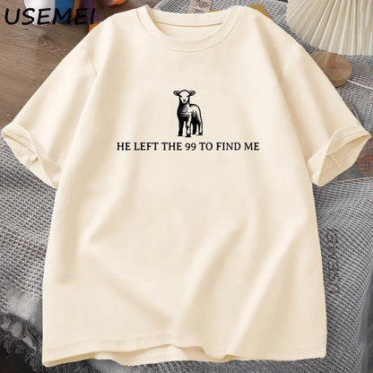 Retro Religious T-Shirt He Left The 99 T Shirt Christian Bible Verse Tshirt Faith Cotton Short Sleeve Graphic T Shirts Tops