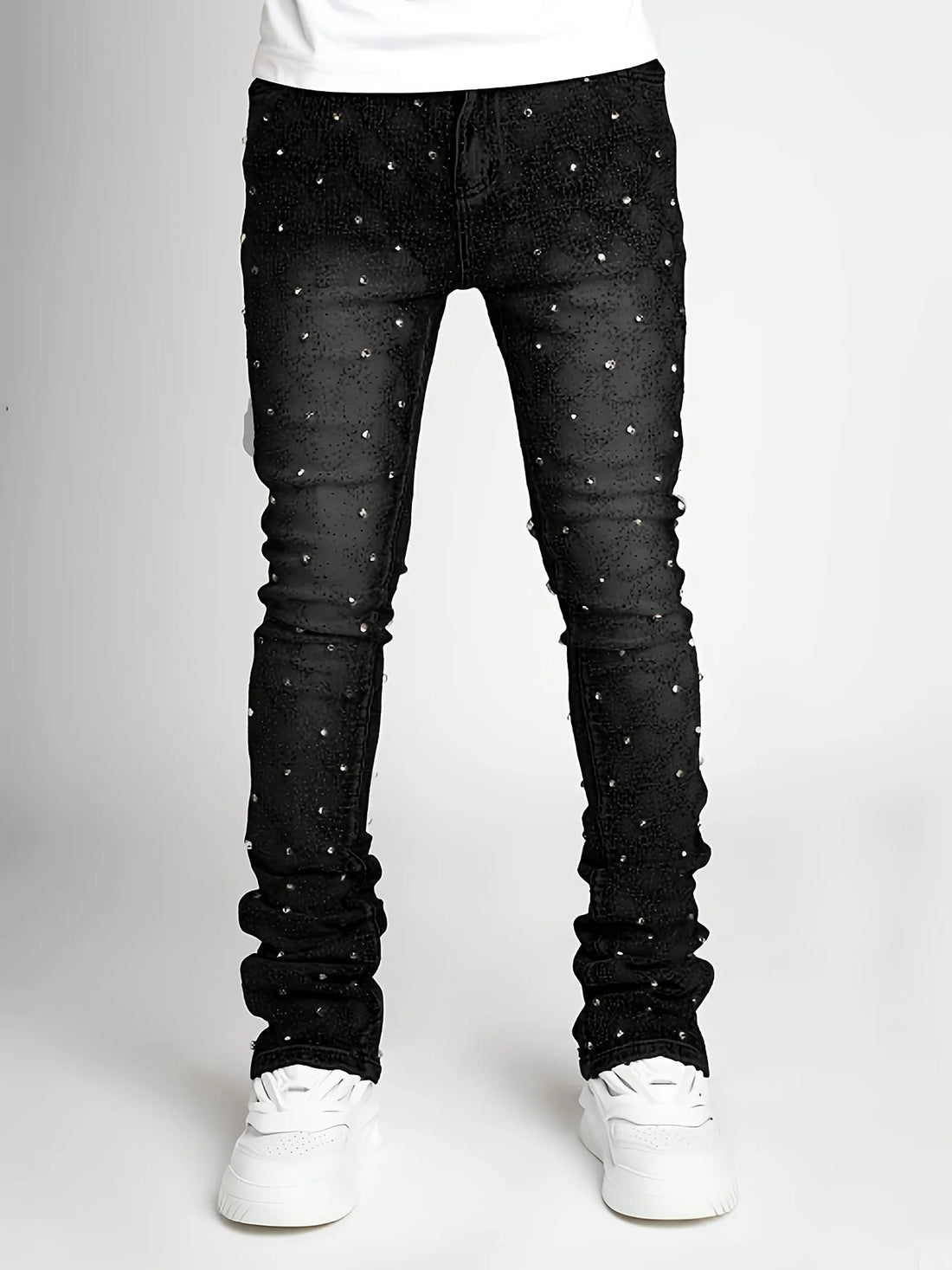 Men’s Pearl-Embellished Straight Leg Denim Jeans | Trendy European &amp; American Style