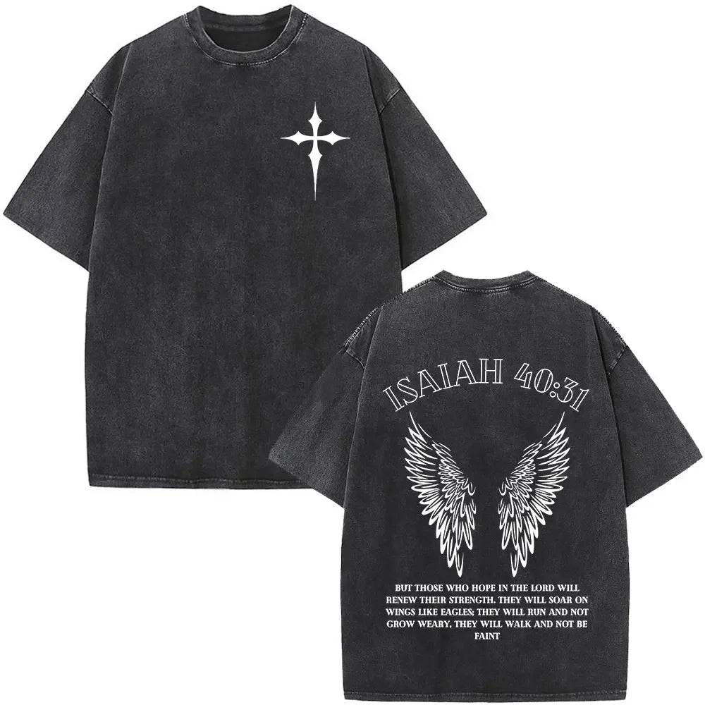 Heart Cross Christian Jesus Faith Over Fear Bible Verse Vintage Washed T-shirts Unisex Fashion Oversized T Shirts Cotton T-shirt