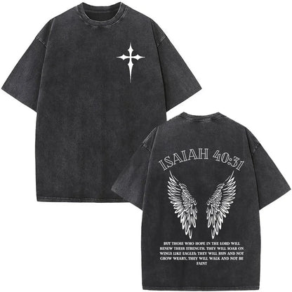 Heart Cross Christian Jesus Faith Over Fear Bible Verse Vintage Washed T-shirts Unisex Fashion Oversized T Shirts Cotton T-shirt