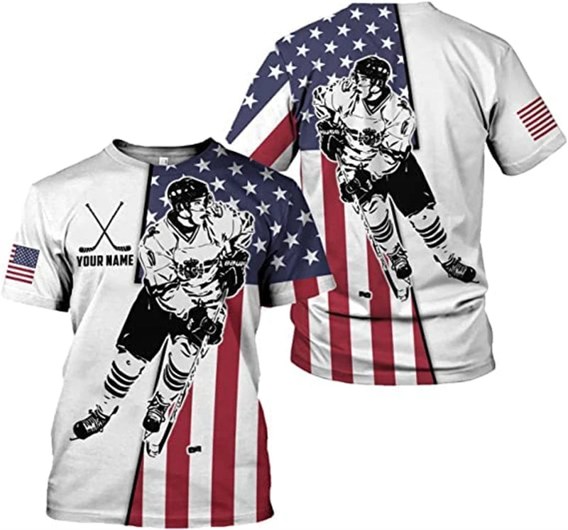 Hockey Stick Pattern 3D Print T-Shirt | Harajuku Loose Fit Casual Short Sleeve Sports Tee
