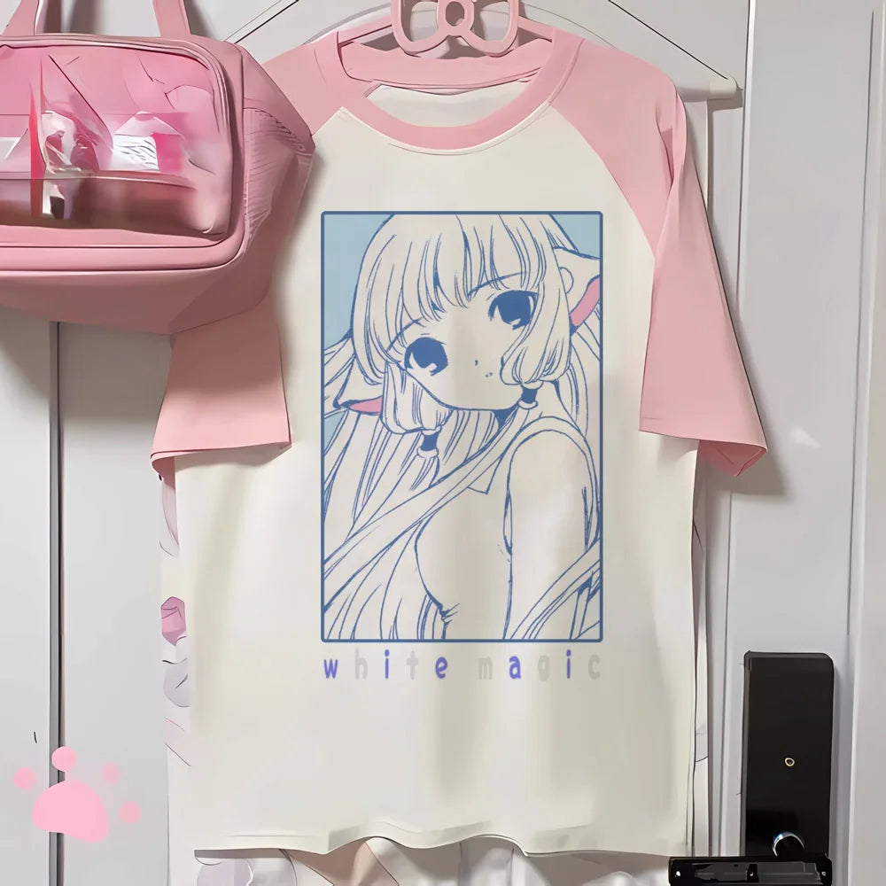 Women’s Kawaii Vintage Cartoon Tee with O-Neck