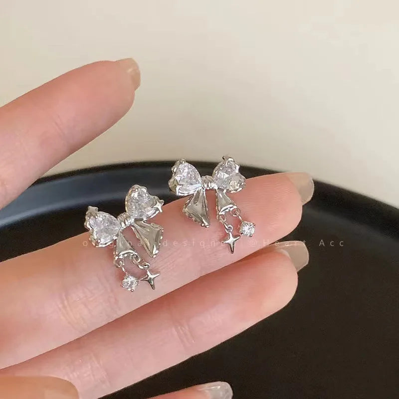 Cute Crystal Bowknot Zircon Stud Earrings for Women