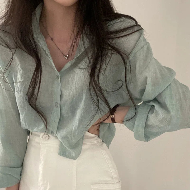 Trendy Anti-UV Pure Color Shirt Blouse