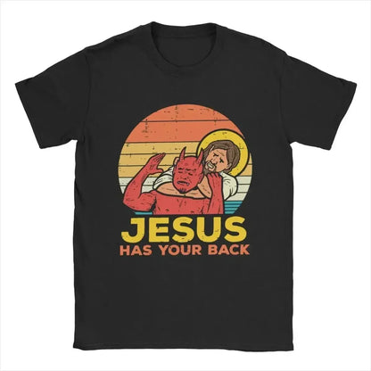 Vintage Short Sleeve Tee Shirt Tops T Shirt  Graphic Jesus Has Your Back Jiu Jitsu Retro Christian T Shirts Women Crew Neck Top