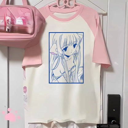Women’s Kawaii Vintage Cartoon Tee with O-Neck