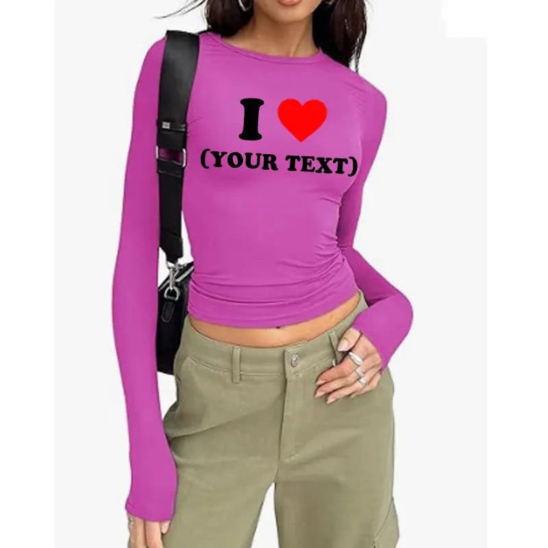 DIY Customize Your Text Couple Spring Autumn Women’s Long Sleeve Crop T-Shirt