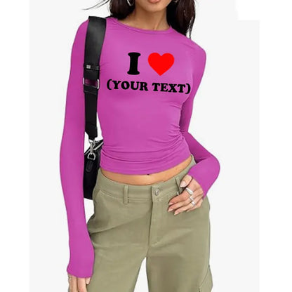 DIY Customize Your Text Couple Spring Autumn Women’s Long Sleeve Crop T-Shirt