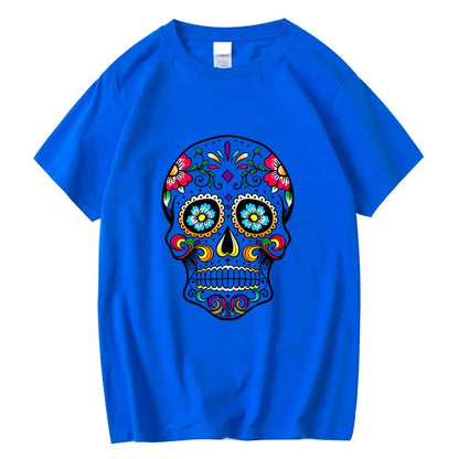 Men’s Skull Print Street Style T-Shirt | 100% Cotton, Loose Fit, Summer Casual Tee