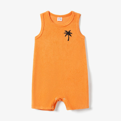 PatPat Family Matching Orange Terry Tank Top and Bodycon Tank Dress Sets Suitable for Summer Season Soft and Comfortable