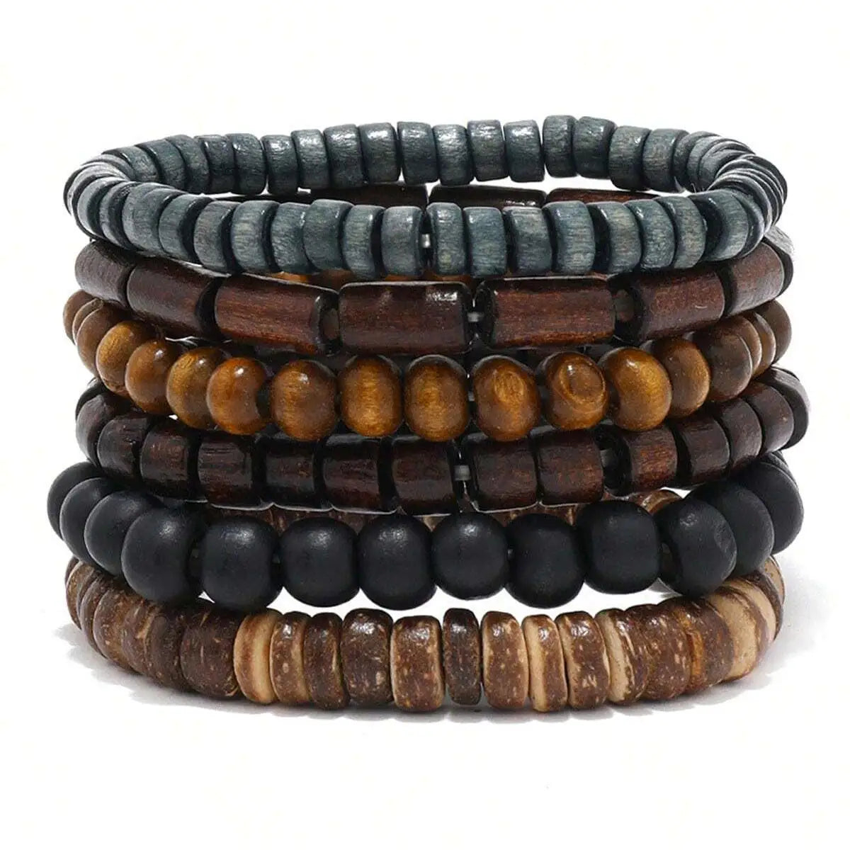 Wooden &amp; Braided Leather Wrap Bracelets