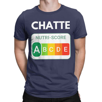 Creative Nutri-Score “A Chatte” Cat Lover T-Shirt | Men’s Funny Cotton Short Sleeve Tee