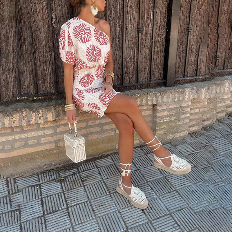 One Shoulder Print Dress for Women