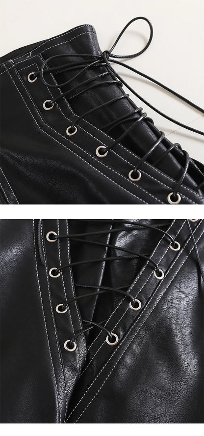 Women’s High-Waist PU Leather Shorts | Casual Wide-Leg Bow Detail