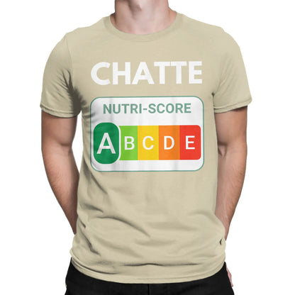Creative Nutri-Score “A Chatte” Cat Lover T-Shirt | Men’s Funny Cotton Short Sleeve Tee