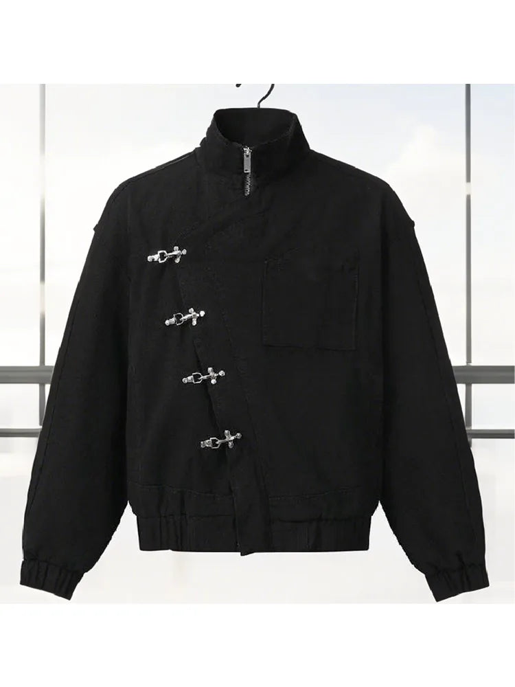 Fashion Black Jean Single Breasted Coats Lady Chic Long Sleeve High Collar Zipper Pocket Jackets 2025 New Daily Club Street Wear