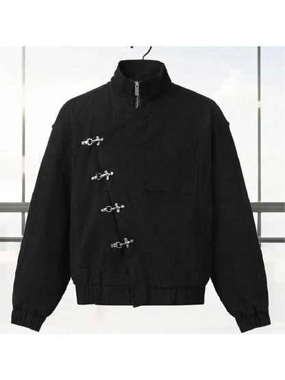 Fashion Black Jean Single Breasted Coats Lady Chic Long Sleeve High Collar Zipper Pocket Jackets 2025 New Daily Club Street Wear