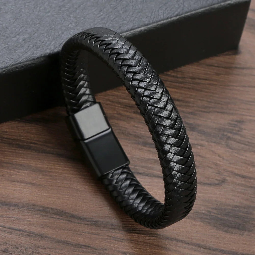 Black PU Leather Magnetic Bracelet
