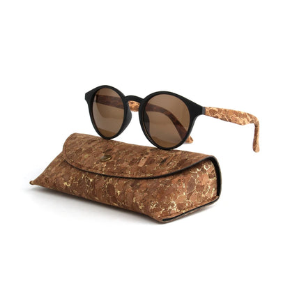 Round Bamboo Grain Polarized Sunglasses with Case – Unisex Wooden Style Shades