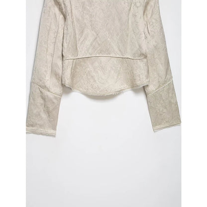 YENKYE New 2026 Women Jacquard Cropped Jacket High Neck Long Sleeve Frayed Trim Vintage Coat