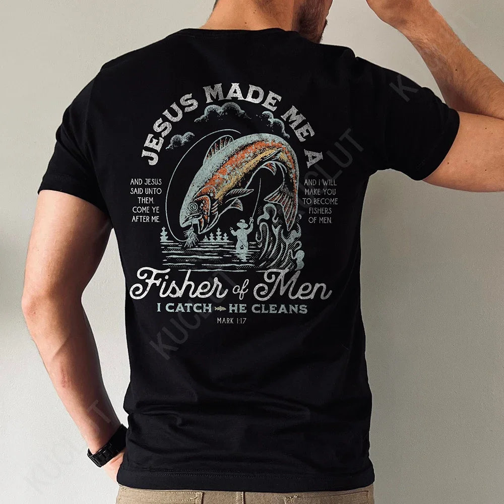 Christian Shirts for Men Christian T Shirts Fisher of Men TShirts Gift for Men Jesus Bible Verse Shirt Dad Birthday Gift Tops