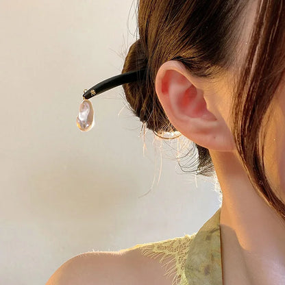 Vintage Chinese Style Black Wooden Flower Hairpin