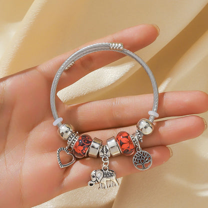 Elephant &amp; Life Tree Charm Bracelet