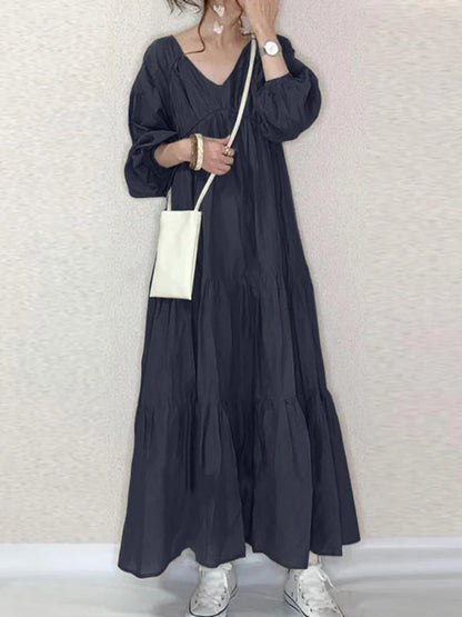 ZANZEA Vintage Ruffle Puff Sleeve Maxi Dress