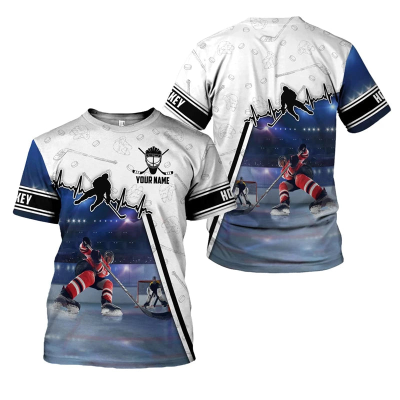 Hockey Stick Pattern 3D Print T-Shirt | Harajuku Loose Fit Casual Short Sleeve Sports Tee