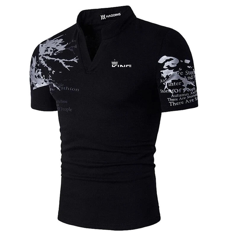 Men’s V-Neck Graphic Polo Shirt | Casual Summer Golf &amp; Streetwear Top