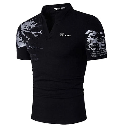 Men’s V-Neck Graphic Polo Shirt | Casual Summer Golf &amp; Streetwear Top