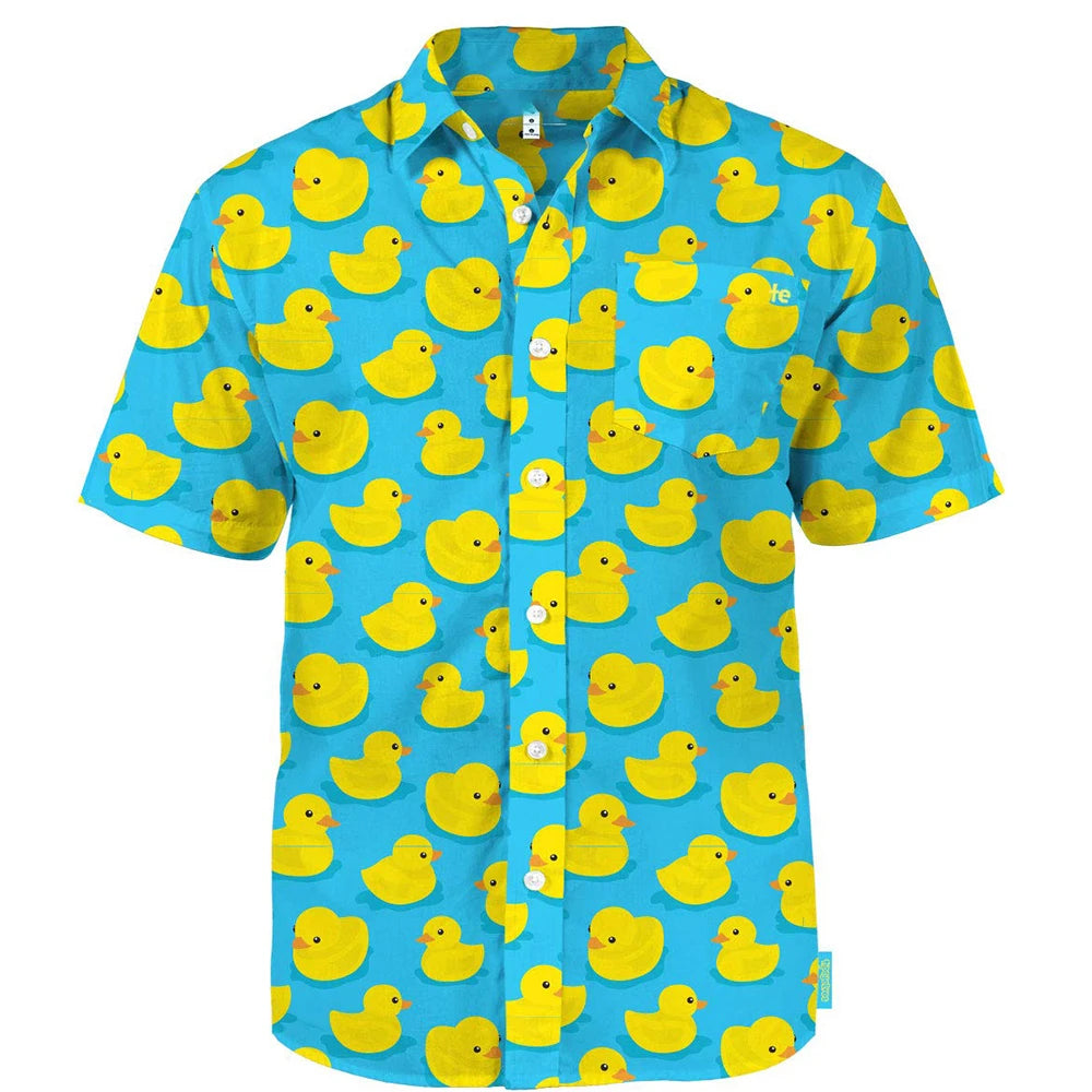 Duck 3D Print Casual Lapel Shirt | Unisex Beach Vacation Short Sleeve Blouse
