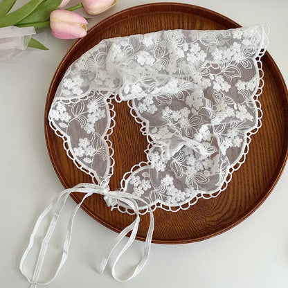 White Woven Floral Lace Headscarf for Women