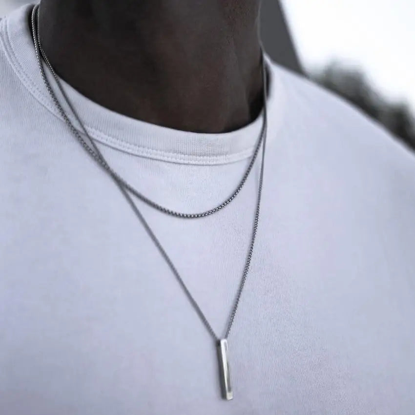 Vnox 3D Vertical Bar Necklace for Men
