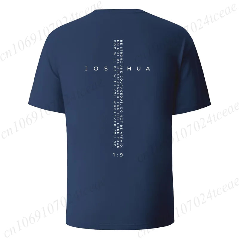 Be Strong and Courageous Bible Verse Tee, Minimalist Cross Christian Shirt T-Shirts, Inspirational Scripture Tops Gift for Faith