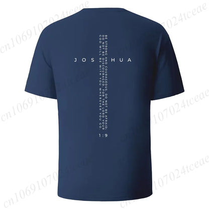 Be Strong and Courageous Bible Verse Tee, Minimalist Cross Christian Shirt T-Shirts, Inspirational Scripture Tops Gift for Faith