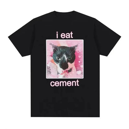 Women’s Funny Meme T-Shirt | “I Eat Cement” Cursed Cat Print