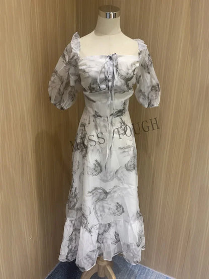 Vintage Floral Print Midi Dress