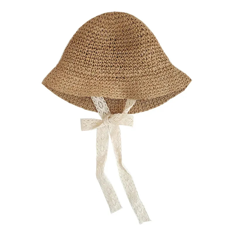 Baby Girl Summer Straw Hat – Lace Bow Sun Cap