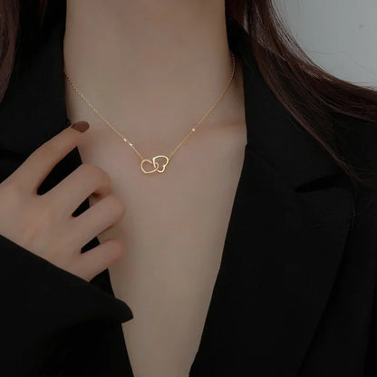 Double Heart Gold Stainless Steel Choker for Women &amp; Couples
