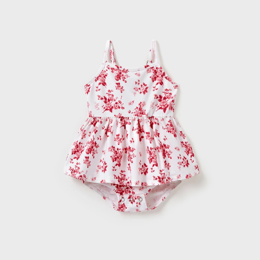 Matching Flower Print Strappy Body-con Dress for Mommy and Me