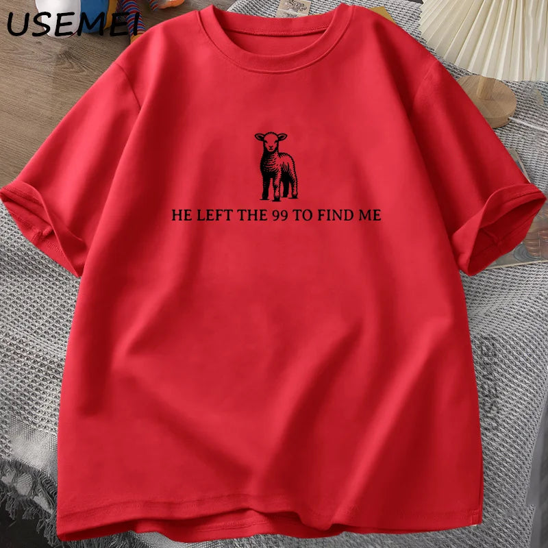 Retro Religious T-Shirt He Left The 99 T Shirt Christian Bible Verse Tshirt Faith Cotton Short Sleeve Graphic T Shirts Tops