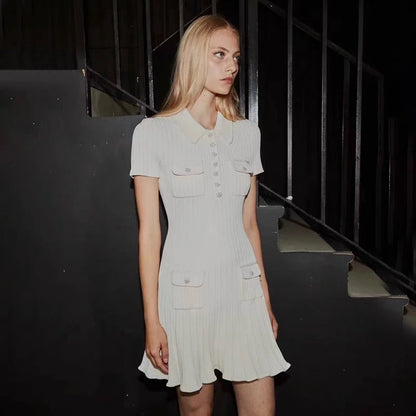 Y2K Fashion Polo Neck Knitted Dress
