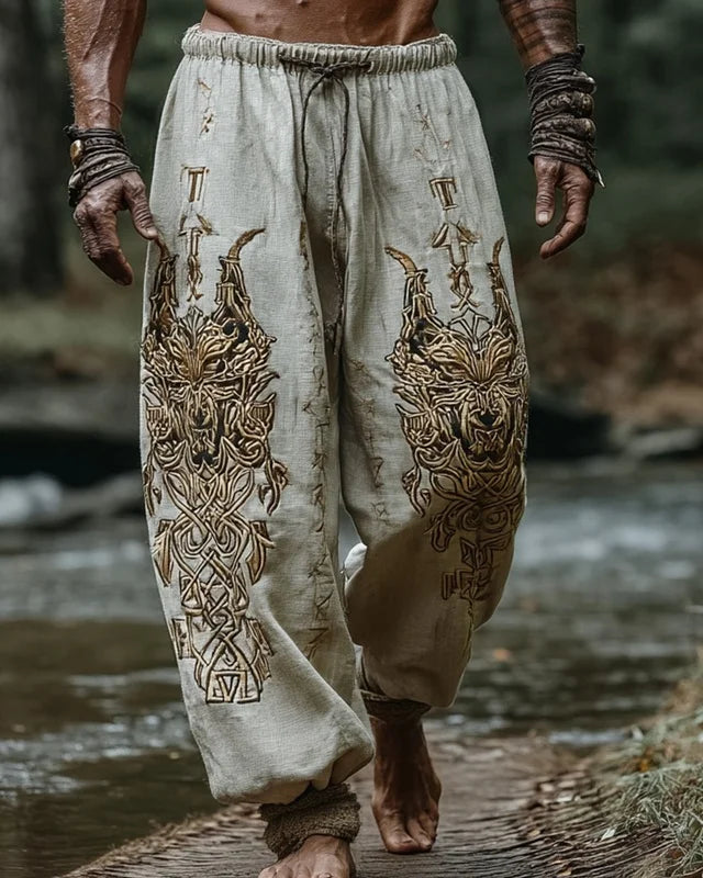 Men’s Retro Viking Celtic Skeleton 3D Printed Casual Drawstring Pants