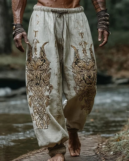Men’s Retro Viking Celtic Skeleton 3D Printed Casual Drawstring Pants