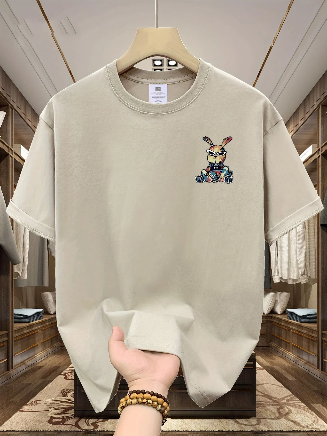 Men’s Summer Cotton Cartoon T-Shirt | Black Rabbit Print