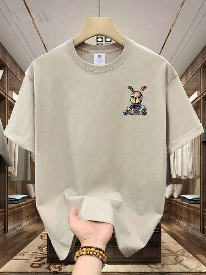 Men’s Summer Cotton Cartoon T-Shirt | Black Rabbit Print