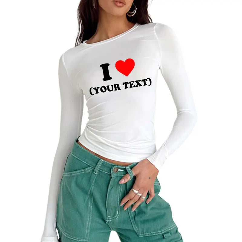 DIY Customize Your Text Couple Spring Autumn Women’s Long Sleeve Crop T-Shirt