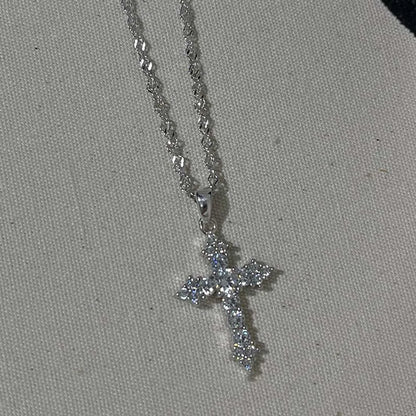 Silver Crystal Cross Pendant Necklace