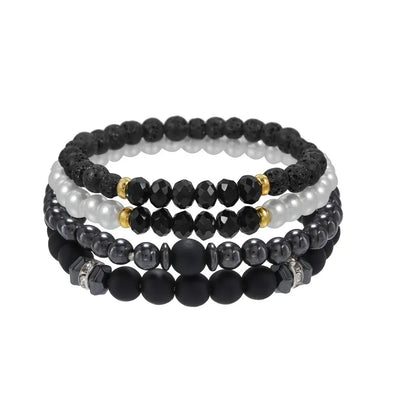 Black Volcanic Stone &amp; Wood Beads Bracelets